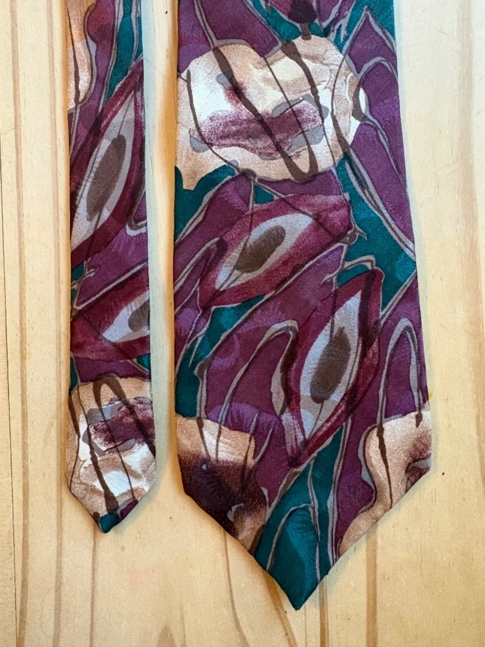 Vintage Oscar de la Renta Silk Floral Necktie Burgundy Teal